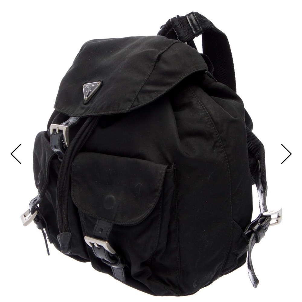 Prada Black Nylon Backpack with Front Buckle Pockets - Picture 2 of 3